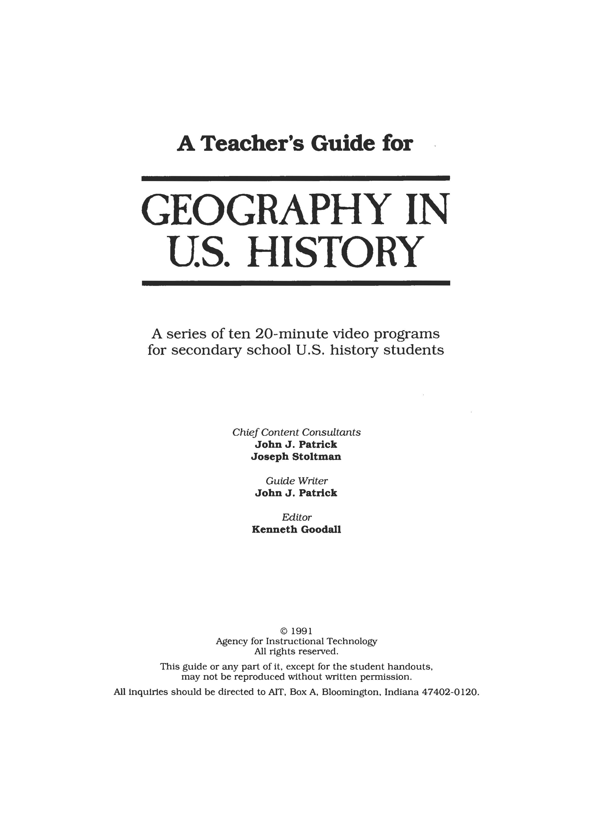 Geography in U.S. History Texas Alliance for Geographic Education